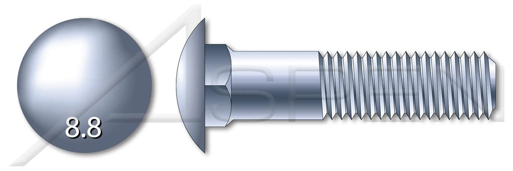 (100 pcs) M8-1.25 X 35mm, DIN 603 / ISO 8677, Metric, Carriage Bolts, Round Head, Square Neck, Class 8.8 Steel, Zinc Plated