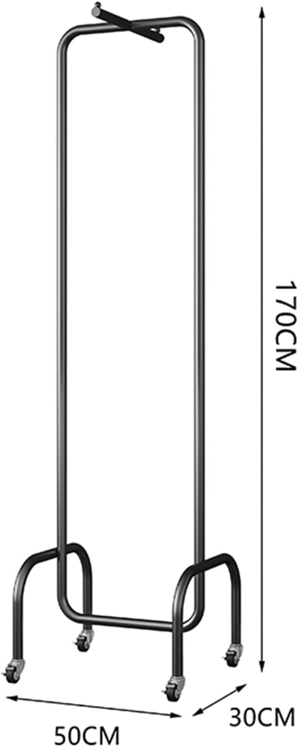 Garment Rack Nordic Wrought Iron Clothing Rack with Wheels,Heavy Duty Garment Rack for Hanging Clothes,Freestanding Coat Rack for Bedroom and Living Room,Save Space,50x3(Black)