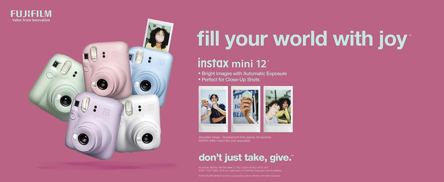 Fujifilm Instax Mini 12 Camera with Fujifilm Instant Mini Film and PixiBytes Microfiber Cleaning Cloth... (Blossom Pink, Camera + 2 Twin Pack)