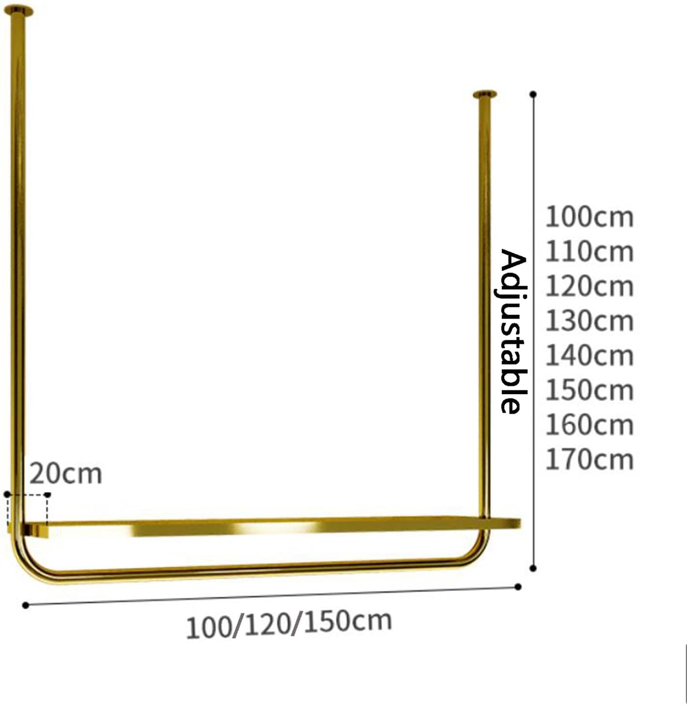 Ceiling Clothing Rack, Stainless Steel Garment Rack Hanging Clothes Rail With Shelf, Modern Coat Hanger Retail Store Display Rack, Height Adjustable, Gold(One Color-100Cm)