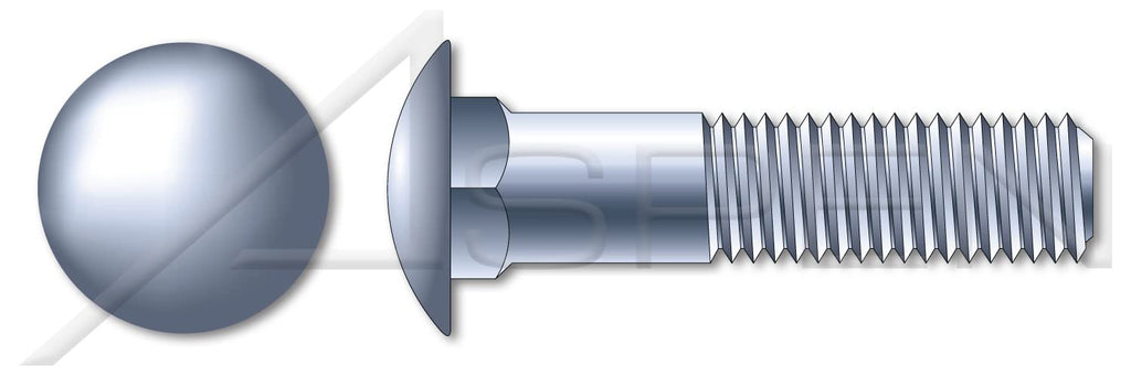 (200 pcs) 1/4'-20 X 6-1/2', Carriage Bolts, Round Head, Square Neck, Part Thread, A307 Steel, Zinc