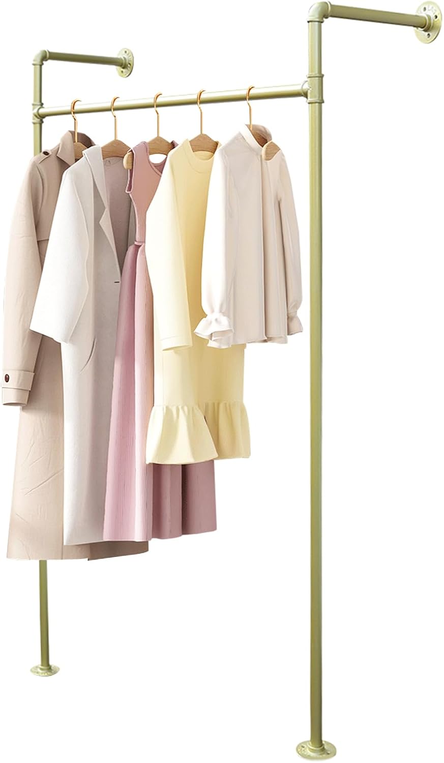 Modern Metal Clothing Display Rack Wall-mounted 47.2 Inches Garment Rack for Hanging Clothes Coats Skirts Shirts, Gold