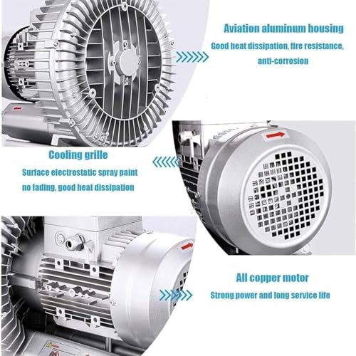 High-Pressure 220V Regenerative Blower, 750W Industrial Vacuum Pump for Sewage Aeration, Vortex Ring Blower for Aquarium & Fish Pond Applications
