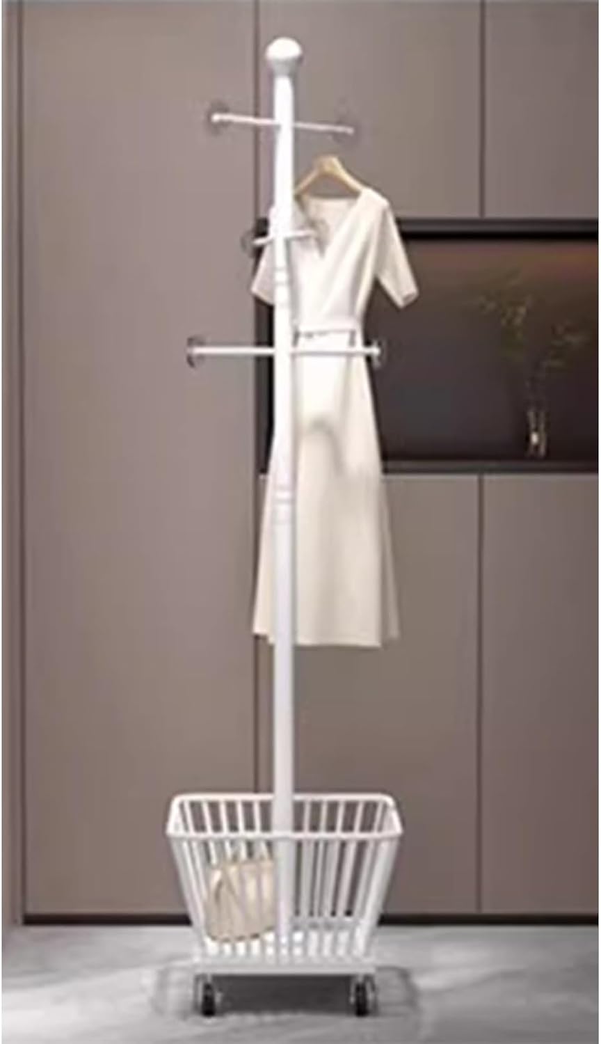 Metal Clothing Rack,Laundry cart with Hanging Rack,Standing Clothes Rack,Rolling Garment Rack,(White)