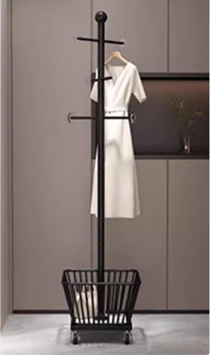 Metal Clothing Rack,Laundry cart with Hanging Rack,Standing Clothes Rack,Rolling Garment Rack,(Black)