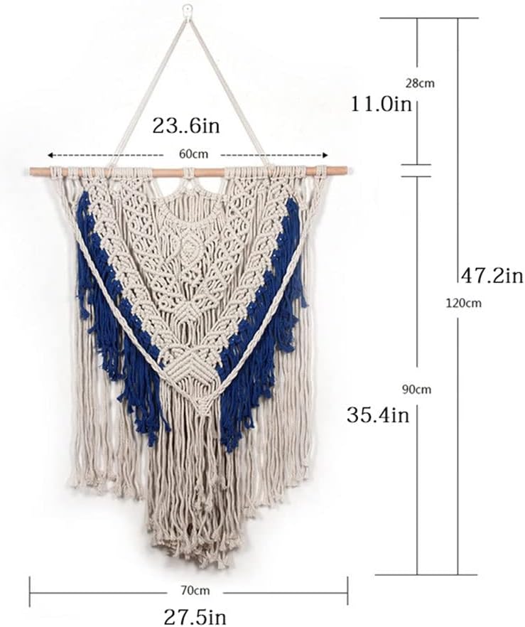 Handmade Knotted Bohemian Cotton Tapestry Macrame Wall Hanging Art Tapestry with Tassel for Wedding Home Decoration