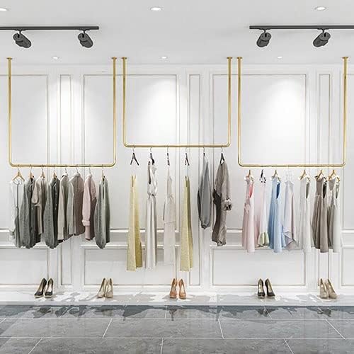 Clothes RackClothing Store Suspended Ceiling Metal Retail Clothing Garment Racks Wall Mounted Garment Rack Hanging Clothes Rack Detachable for Clothing Storage Display,Gold-100x100cm