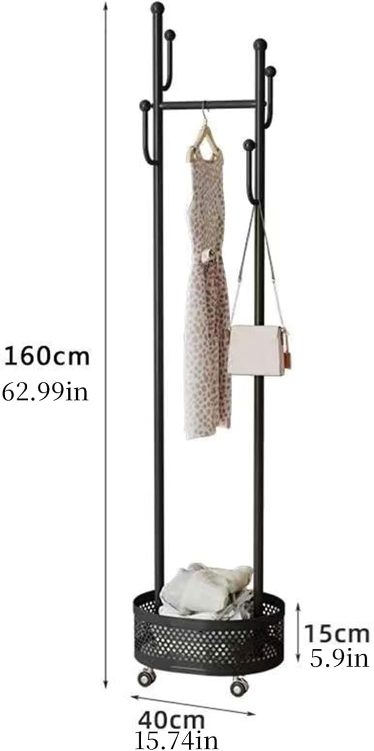 Heavy-Duty Clothing Racks Rolling Rack with Wheels Modern Metal Coat Stand with Storage Basket Moveable Garment Rack for Hanging Clothes Bedrooms Boutiques(black)