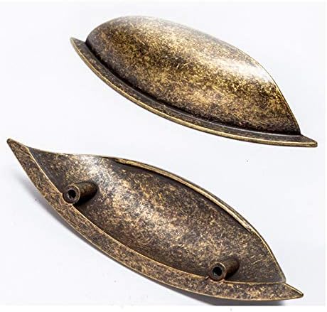64mm Antique Brass Drawer Cabinet Pull Knob 2.5' Bronze Dresser Cupboard Door Pull Retro Furniture Shell Cup Handle Pull
