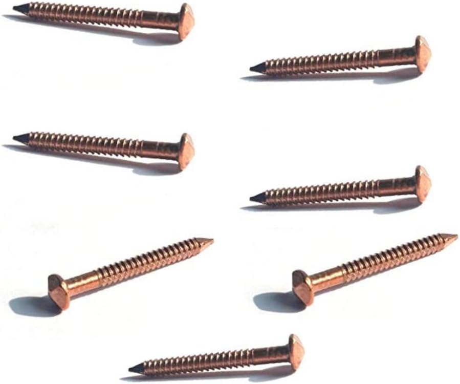 1,000 Copper Decorative Nails, 1-1/4 Inch, 11 Gauge, Threaded Shank, American Made [10 packs of 100 nails] for Boats and Woodworking