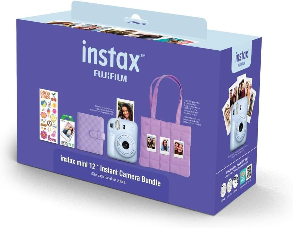 FUJIFILM Instax Mini 12 Instant Film Camera 2025 Holiday Bundle (Blue) + Compatible Carrying Case + Microfiber Cleaning Cloth