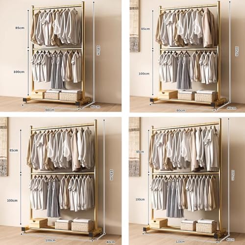 Heavy-Duty Industrial Duct Clothes Rack, Portable Double-Pole Wardrobe, Freestanding Detachable Garment Rack for Hanging Clothes, Stylish Gold Finish (100x40x180cm)