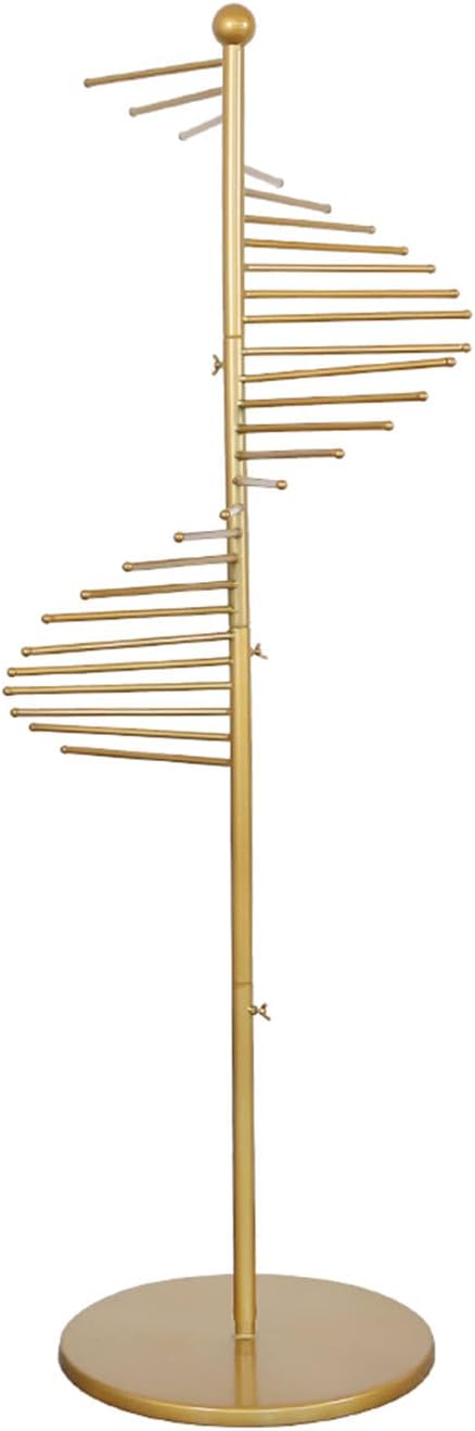Floor-Standing Metal Spiral Scarf Display Stand, Industrial Style Iron Storage Hanger Hair Rack, Hijab Scarves Leggings Tae Kwon Do Belt, Closet Racks for Hanging Clothes(Gold-28 Rods)
