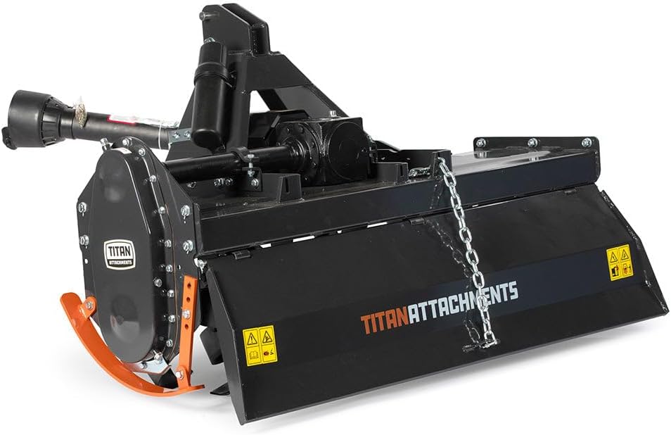 Titan Attachments Pro Series 3 Point Rotary Tiller, 60' Cutting Width, Fits Cat 1 & Cat 2 Tractors 25-65 HP Rototiller, 8' Digging Depth, PTO Driven Cultivator