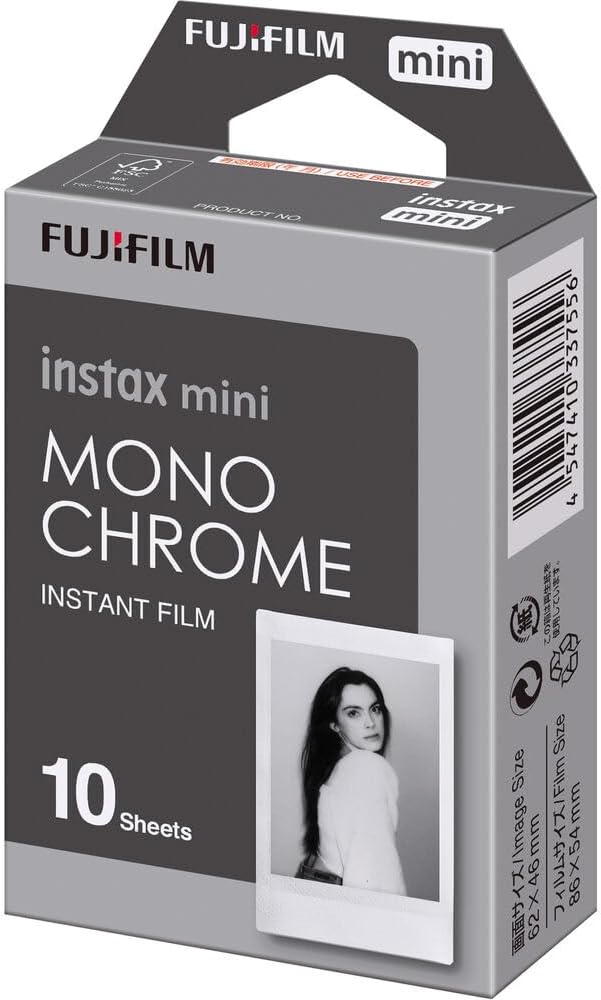 FUJIFILM INSTAX MINI Monochrome Instant Film (100 Exposures) Bundle with Microfiber Cleaning Cloth
