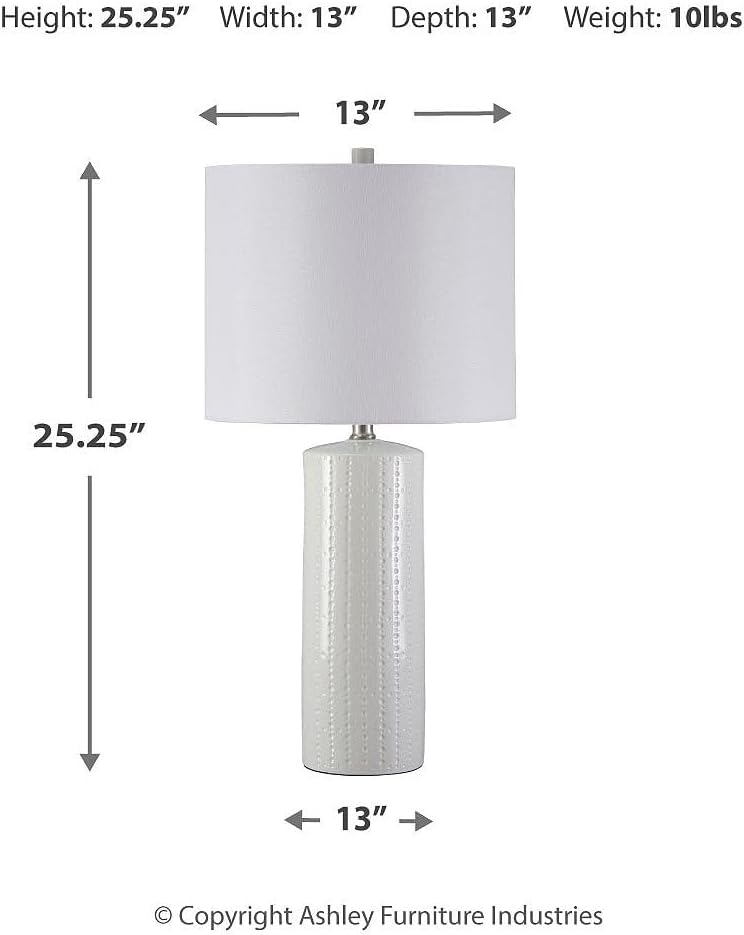 BOWERY HILL Contemporary Ceramic Table Lamp, 25.25' H, White Finish, Drum Shade, Set of 2, 3-Way Switch, Type A Bulb Compatible, Modern Lighting for Bedroom or Living Room Decor