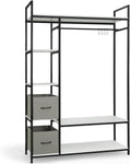 Fencer Wire Heavy Duty 979lbs Freestanding Closet Organizer w/Hanging Rods & Fabric Drawers, Garment Rack, Metal Clothes Rack w/Wood Shelves, Freestanding Closet Wardrobe, Metal Closet, White Board