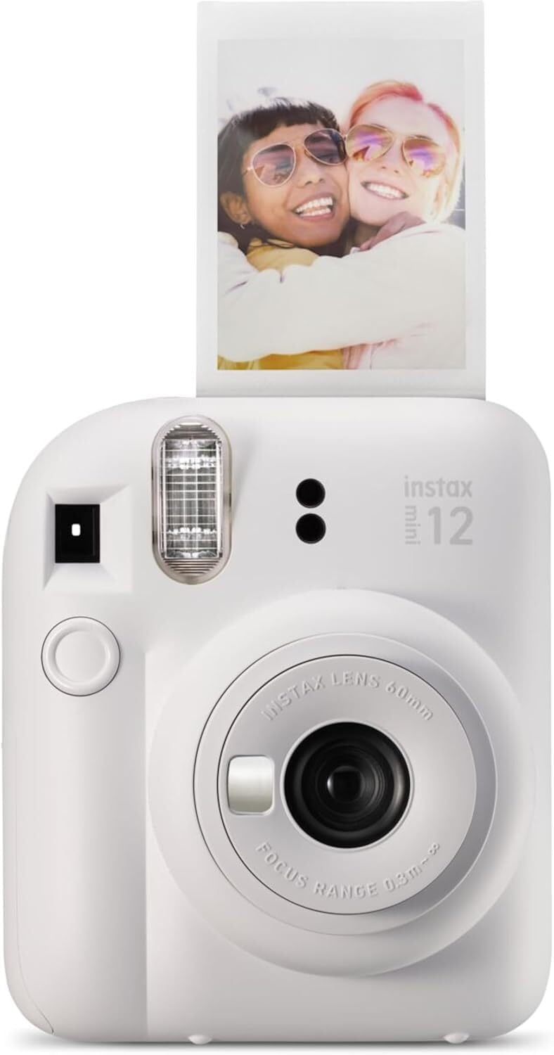 Fujifilm Instax Mini 12 Camera (Clay White, w/Extra Film (80 Sheets) + Travel Kit)