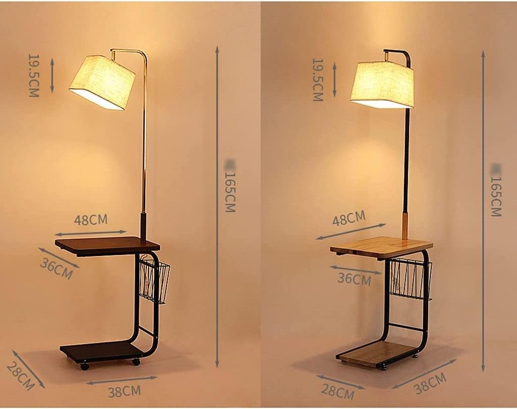 Floor Lamp, Floor Lamp Solid Wood Standing Lamp Modern with 2 Shelves 1 Power Outlet and 1 Storage Basket Storage Lamp for Bedroom (A
