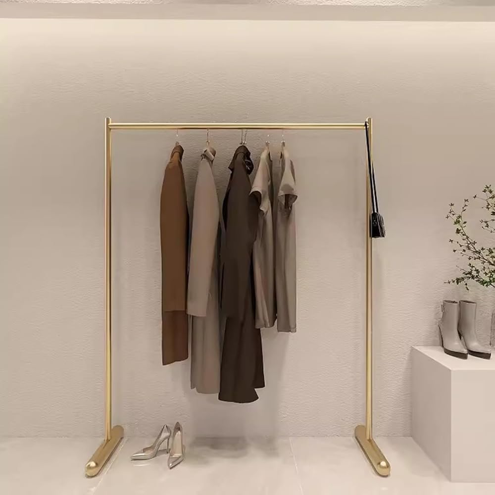 Rack Heavy Duty Clothing Racks for Hanging Clothes, Gold Metal Clothes Rail for Bedroom and Office, Single Rod Coat Rack and Clothes Organizer, Commercial Clothes Display(Size:150X40X160CM)
