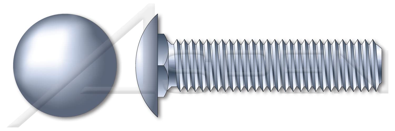 (2000 pcs) 5/16'-18 X 5/8', Carriage Bolts, Round Head, Short Square Neck, Full Thread, A307 Steel, Zinc