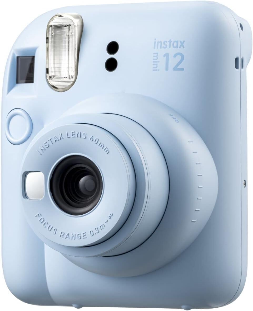Fujifilm Instax Mini 12 Camera with Fujifilm Instant Mini Film (40 Sheets) Bundle with + Sunshine Photo Microfiber Cleaning Cloth (Pastel Blue)