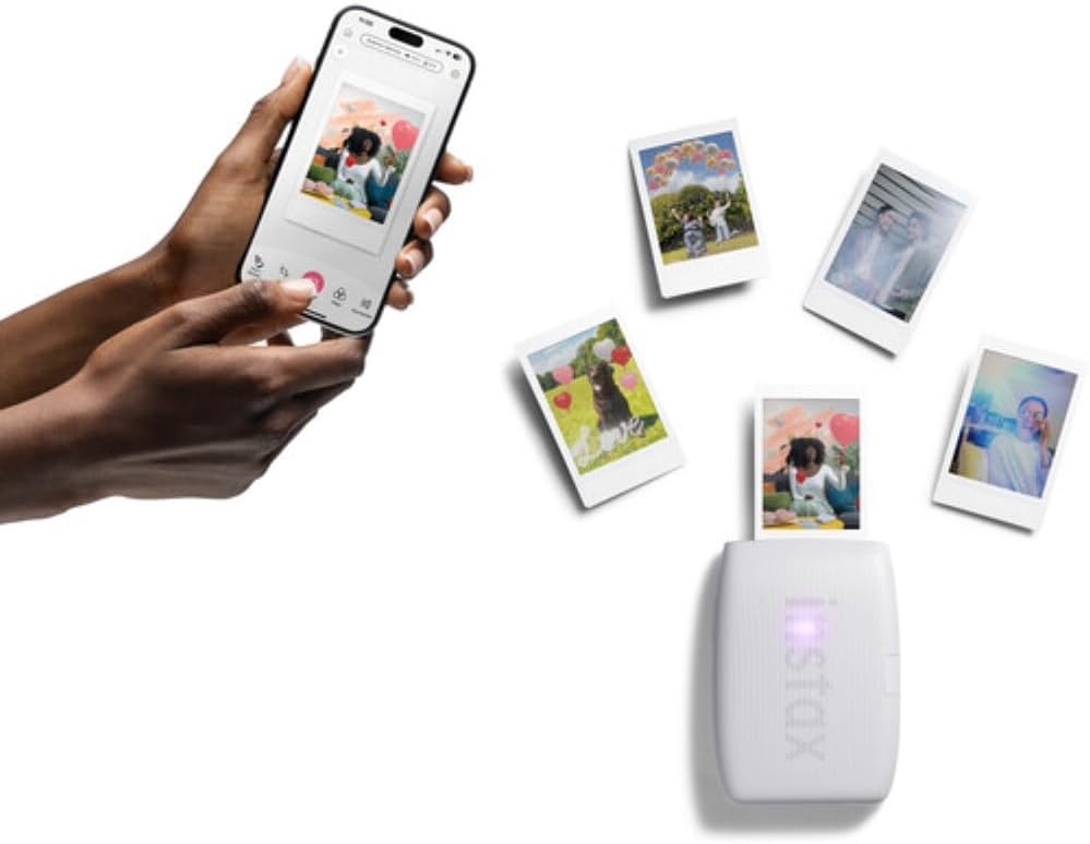 Fujifilm INSTAX Mini Link 3 Smartphone Printer | Clay White Bundled with Instax Mini Album, Borders, Stickers & Clips + Microfiber Cleaning Cloth (3 Items)