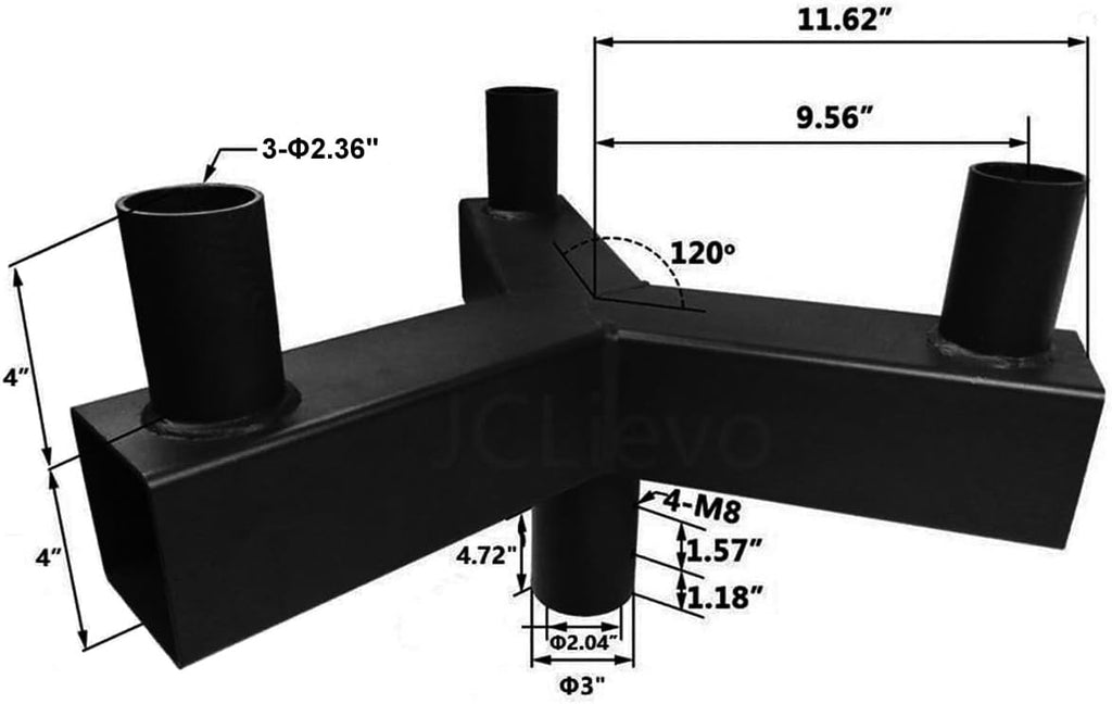 Low Profile Triple Bull Horn with 3 Arms at 120 Degree,Bronze&Powder Coated,Top Tenons Fits with 2 3/8' Slip Fit Mount LED Shoebox Parking Light,Steel Mounting Bracket Accessories