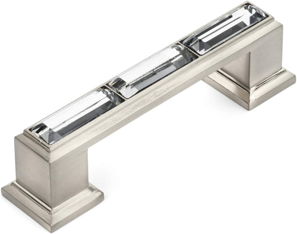 10 Pack - Cosmas 6598SN-C Satin Nickel with Clear Glass Cabinet Handle Pull - 3' Inch (76mm) Hole Centers