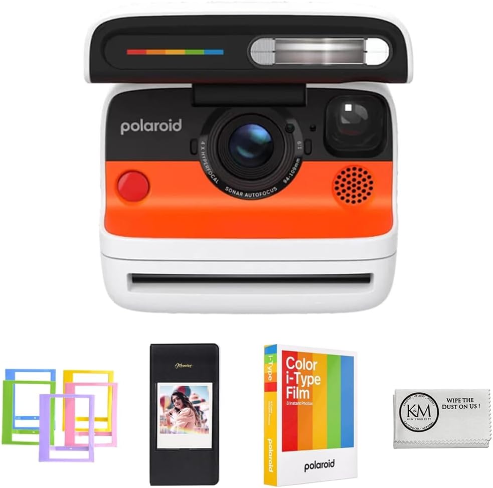 Polaroid Flip Instant Camera Color Starter Set | White, 8 Exposures Bundle with Photo Album & Colored Frames + Cleaning Cloth (3 Items)