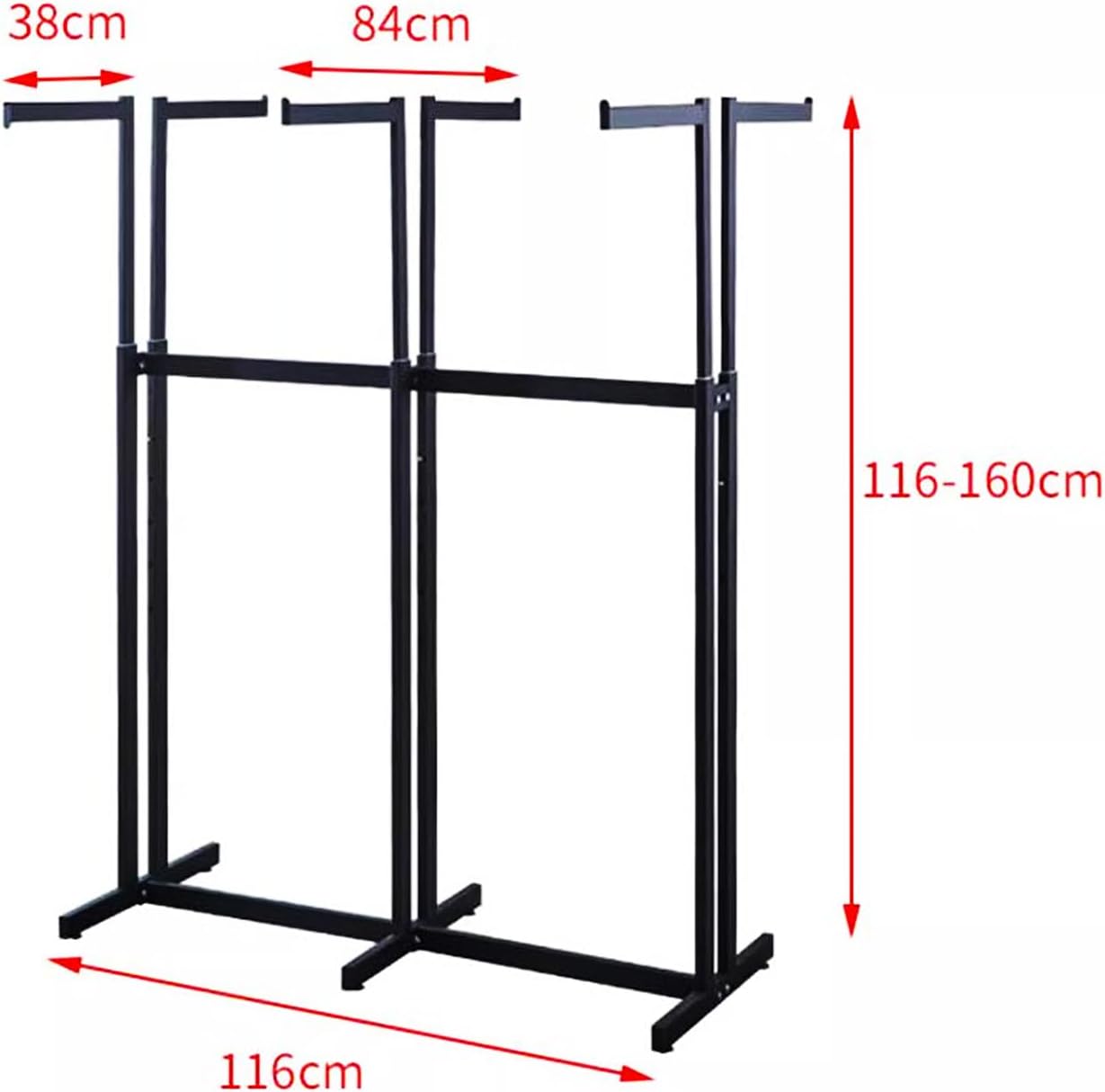 Heavy-Duty Metal Garment Rack 6 Way Clothing Rack Adjustable Height Floor Standing Shirt Racks, Square Tubing Portable Display Rack for Hanging Clothes,White
