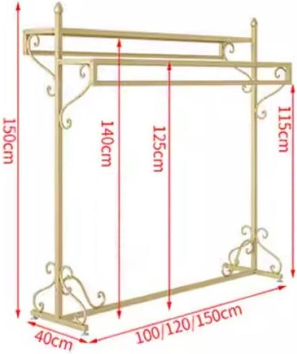 Clothing Rack Clothing Store Golden Island Display Shelf, Floor Standing Combination, Double Row Hanging Rack Bedroom(Medium)