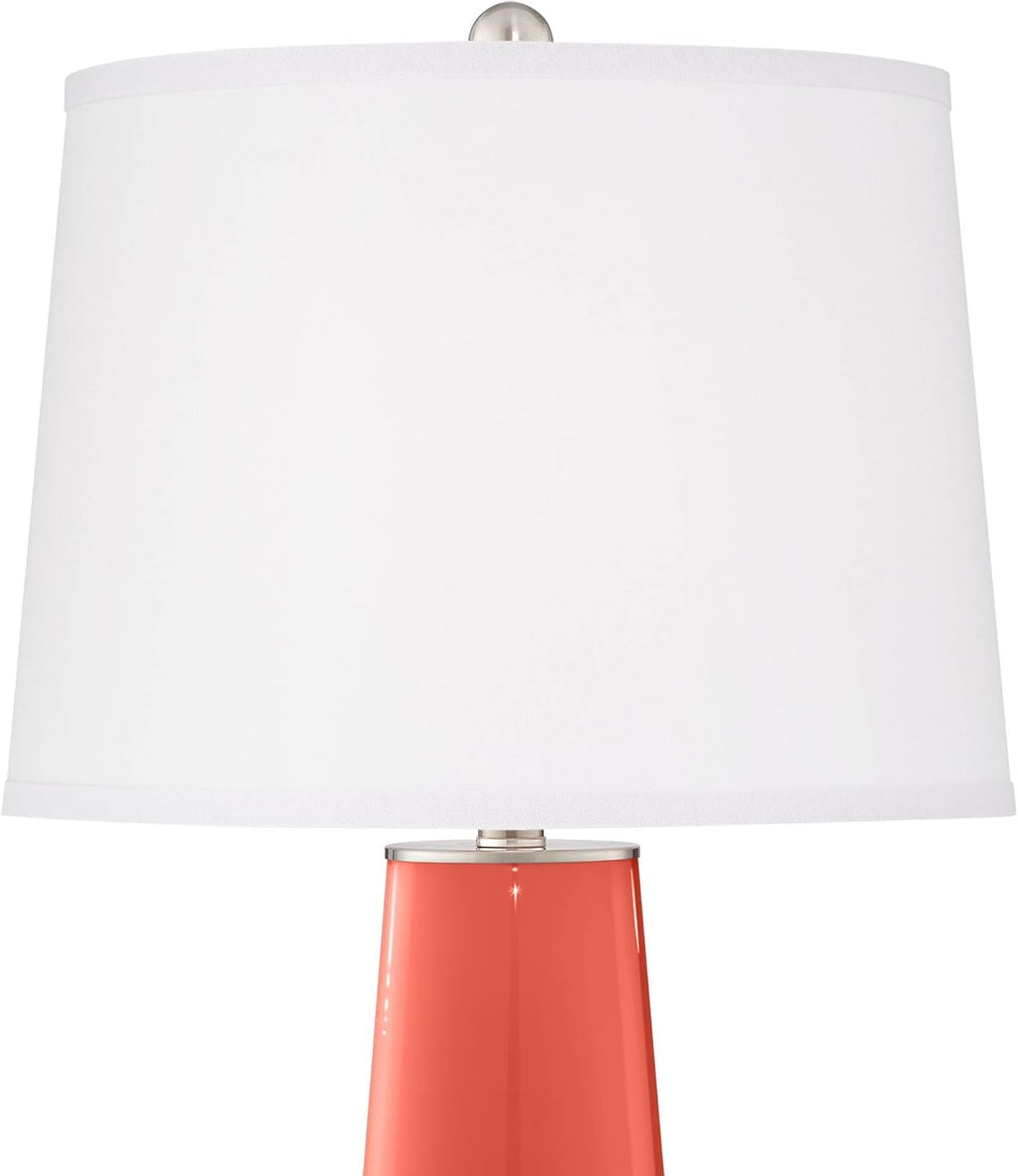 Color + Plus Leo 29 1/2' Tall Cylinder Modern End Table Lamps Set of 2 Koi Orange Brushed Nickel Finish Glass Fabric White Shade Living Room Bedroom Bedside Nightstand House Office Home Reading