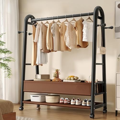 Heavy Duty Freestanding Clothes Rack with Shelves, Hooks & Storage Baskets - Portable Garment Organizer for Efficient Clothing Storage & Home Organization