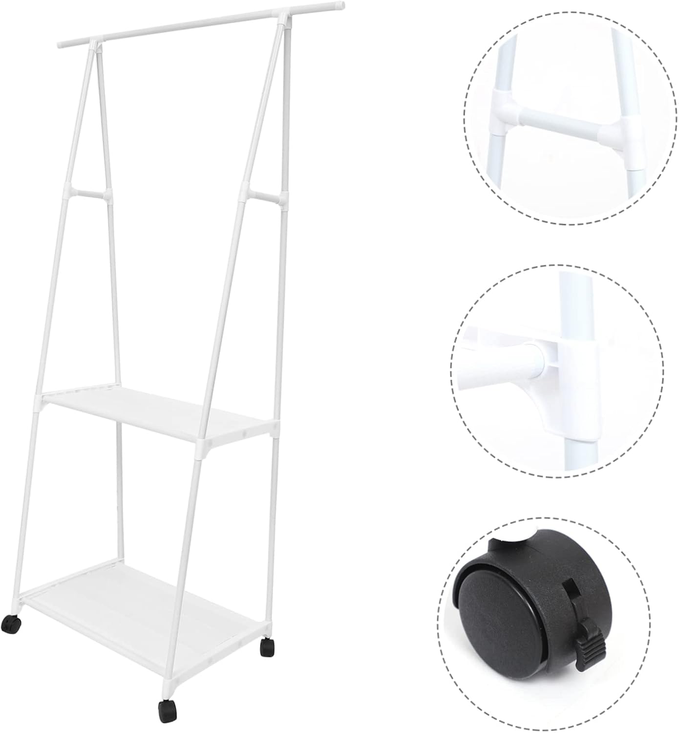 ULTECHNOVO Freestanding Iron Clothes Rack Wheels Adjustable Bedroom Garment Organizer Sturdy Storage Holder for Coats and Hats Portable Clothing Stand for Easy Assembly