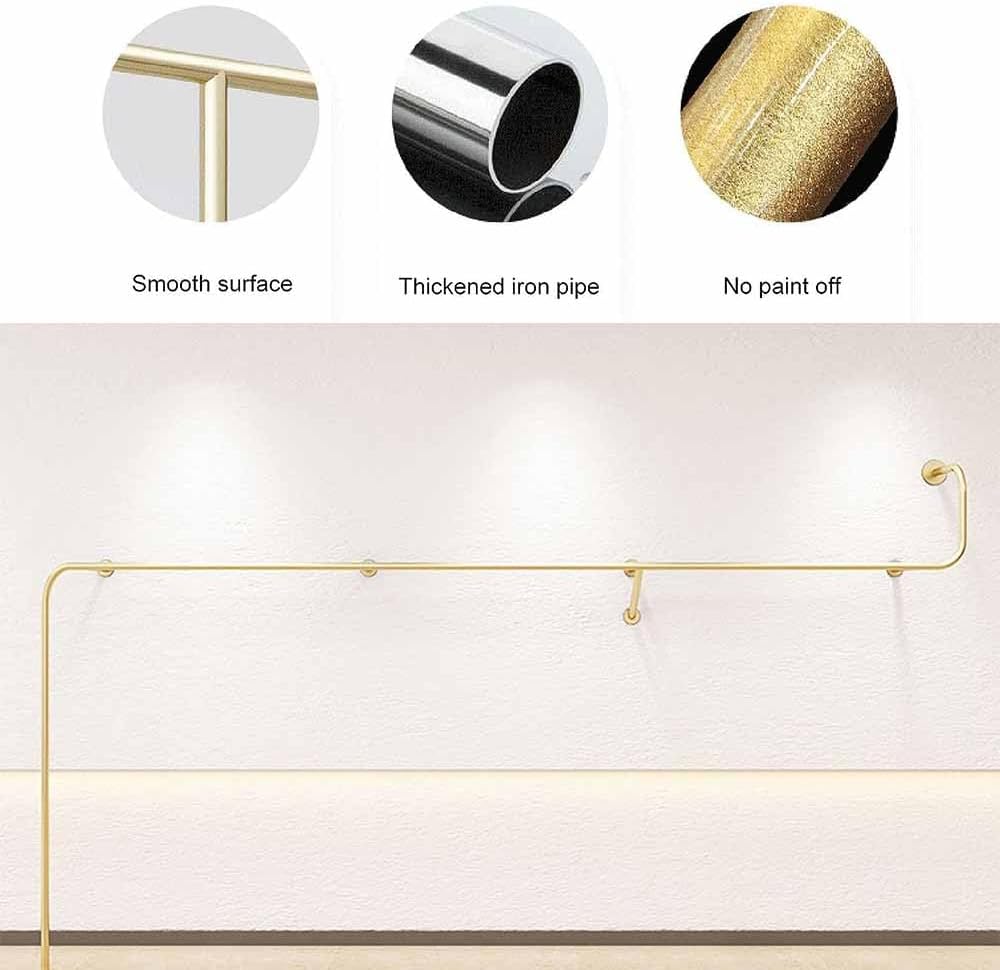 Industrial Pipe Clothing Rack, Wall Mounted Closet Storage Rack, Gold Garment Rack Retail Display Hanging Rod for Retail Display, Boutiques,Length 400cm