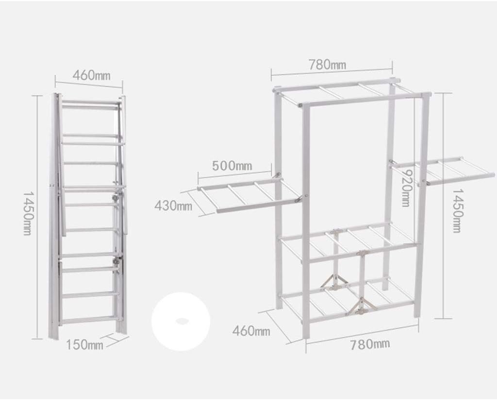 Laundry Rack, Folding Airer, Retractable Double Rail Clothes Airer Indoor Househ Clothes Airer Indoor Household Drying Racks no Need to Install with Wheels and 2 Shelves Clothes Garment Rack