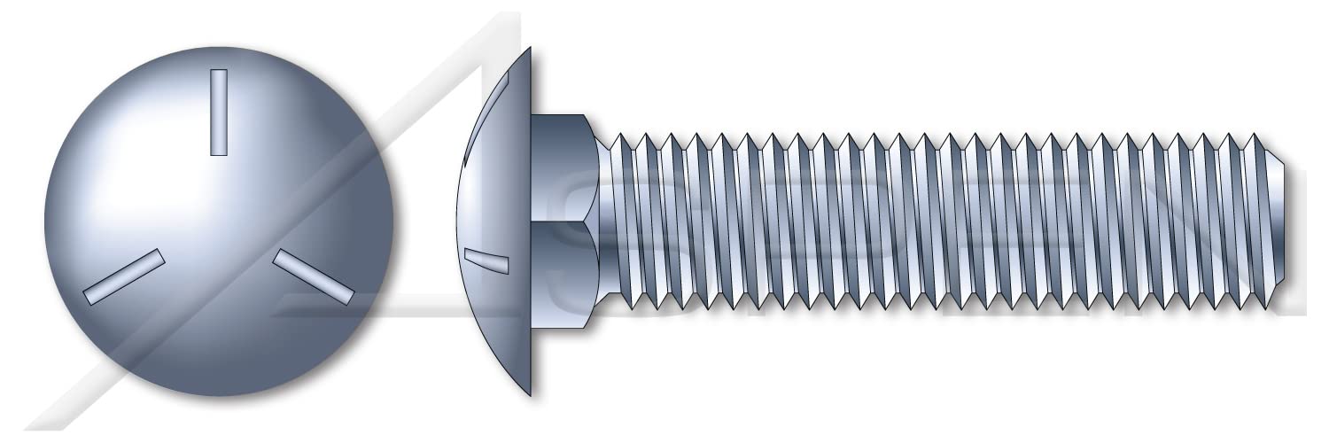 (7500 pcs) 1/4'-20 X 1/2', Carriage Bolts, Round Head, Square Neck, Full Thread, Grade 5 Steel, Zinc