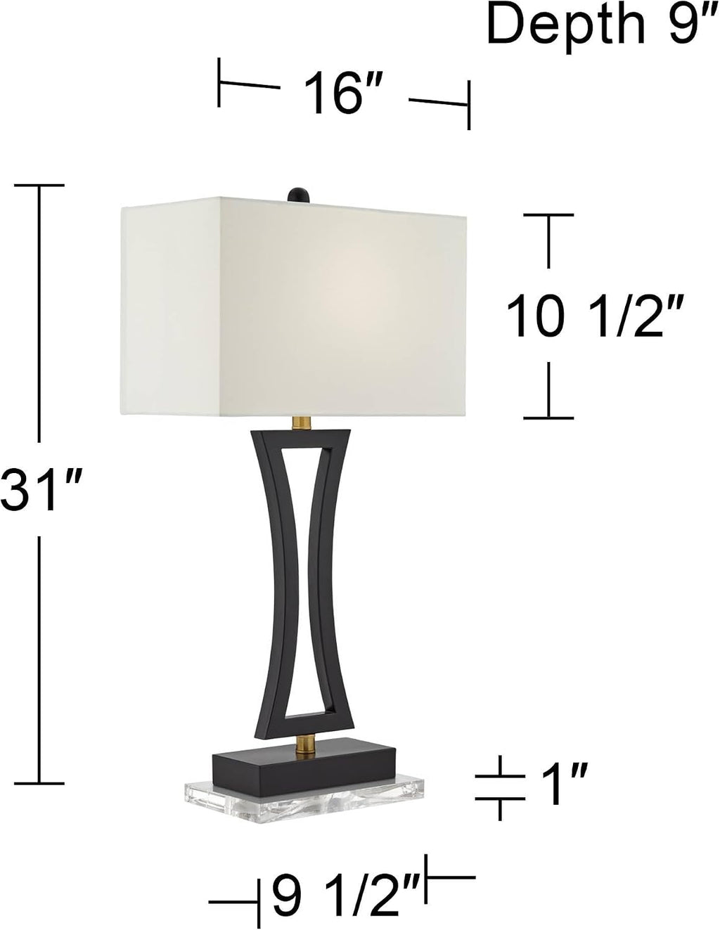 360 Lighting Roxie Modern Table Lamps with Clear Acrylic Risers USB Charging Port 31' Tall Set of 2 Black Off-White Rectangular Fabric Shade Decor for Bedroom Living Room Bedside Nightstand