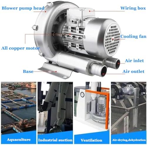 High-Pressure 220V Regenerative Blower, 750W Industrial Vacuum Pump for Sewage Aeration, Vortex Ring Blower for Aquarium & Fish Pond Applications