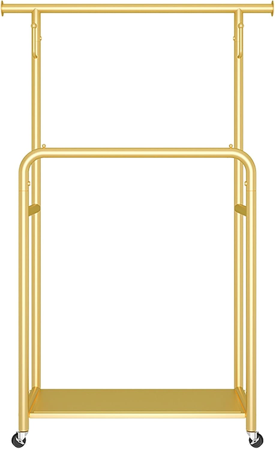 Double Rods Clothes Rack with Wheels,Heavy Duty Garment Racks for Hanging Clothes,Metal Portable Clothing Rack,Sturdy Coat Rack for Bedroom(Gold,100cm/39.4in)