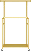 Double Rods Clothes Rack with Wheels,Heavy Duty Garment Racks for Hanging Clothes,Metal Portable Clothing Rack,Sturdy Coat Rack for Bedroom(Gold,100cm/39.4in)
