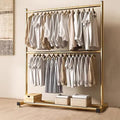 Heavy-Duty Industrial Duct Clothes Rack, Portable Double-Pole Wardrobe, Freestanding Detachable Garment Rack for Hanging Clothes, Stylish Gold Finish (100x40x180cm)