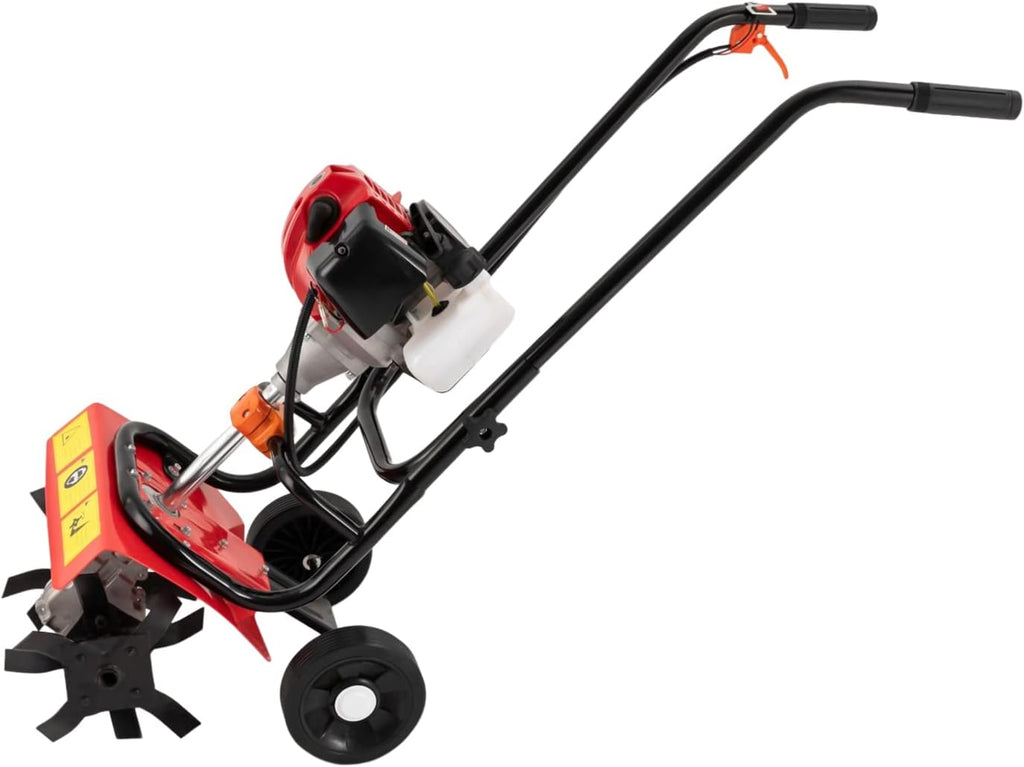 2 Stroke Garden Tiller Cultivator Gas Rotary Cultivator, 2.6HP 52CC 6500-7000RPM Front Tine Gas Powered Soil Tiller Walk Behind Gasoline Rototiller w/ 14.2in Tilling Width & 2-3.9in Depth