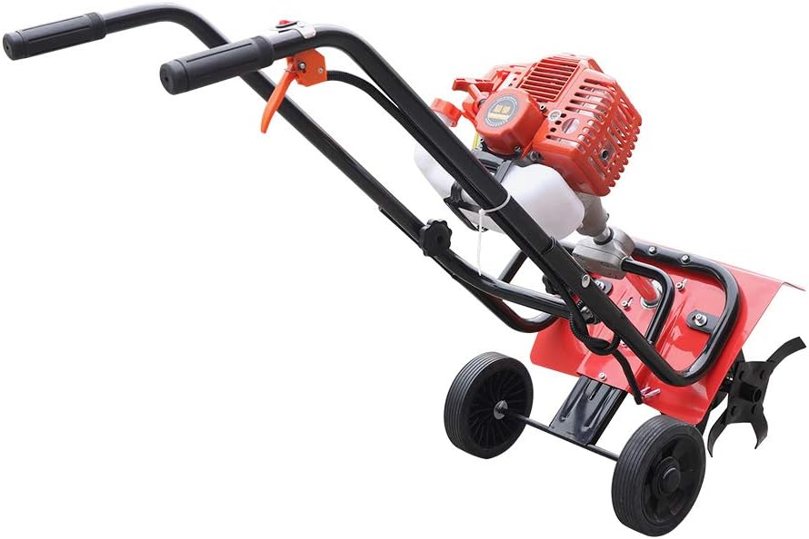 Garden Tiller Cultivator, Powerful 52cc Gas Powered Small Rototillers Air-Cooled 2 Stroke Engine Garden Yard Tilling Tool 9.5' Blade