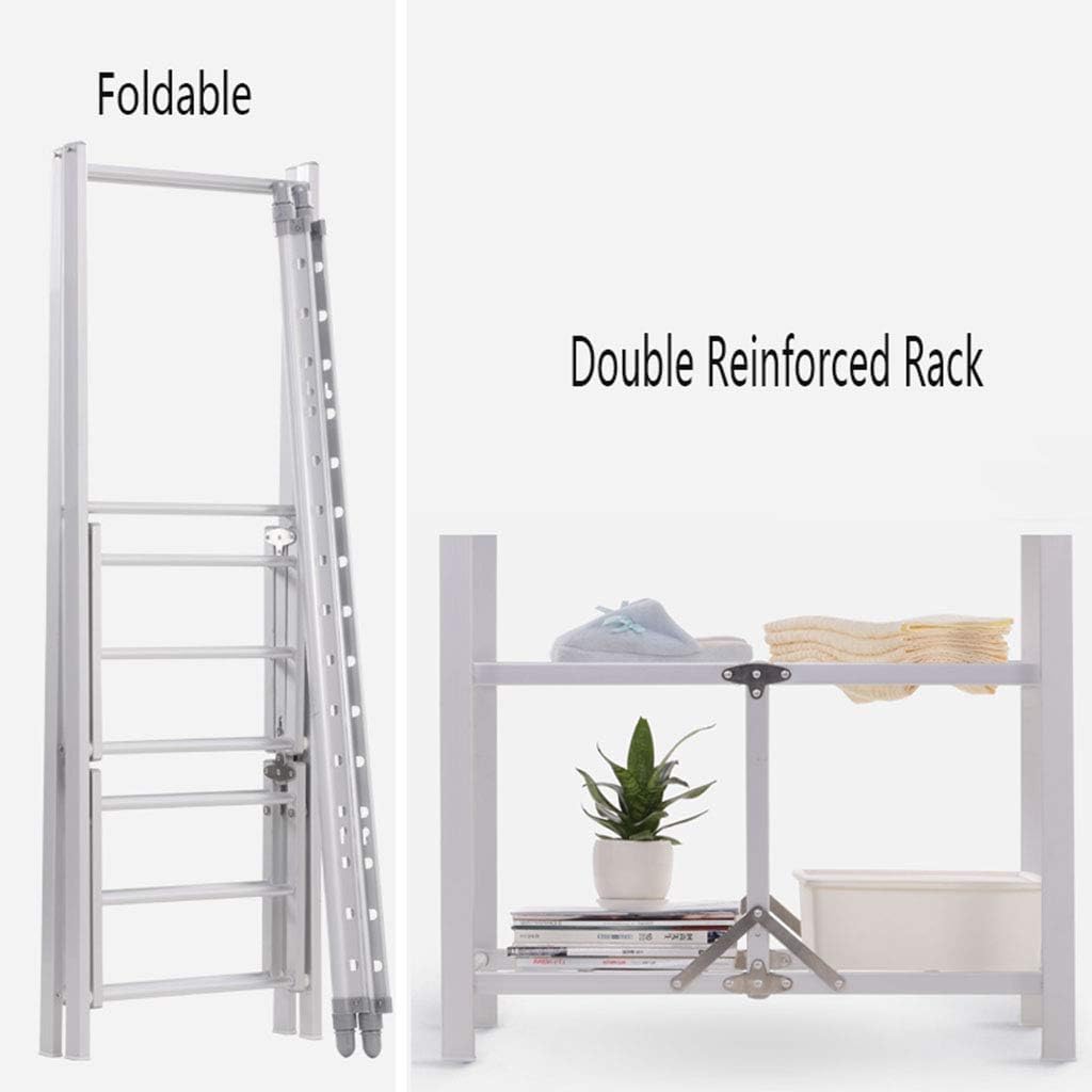 Laundry Rack, Folding Airer, Retractable Double Rail Clothes Airer Indoor Househ Clothes Airer Indoor Household Drying Racks no Need to Install with Wheels and 2 Shelves Clothes Garment Rack
