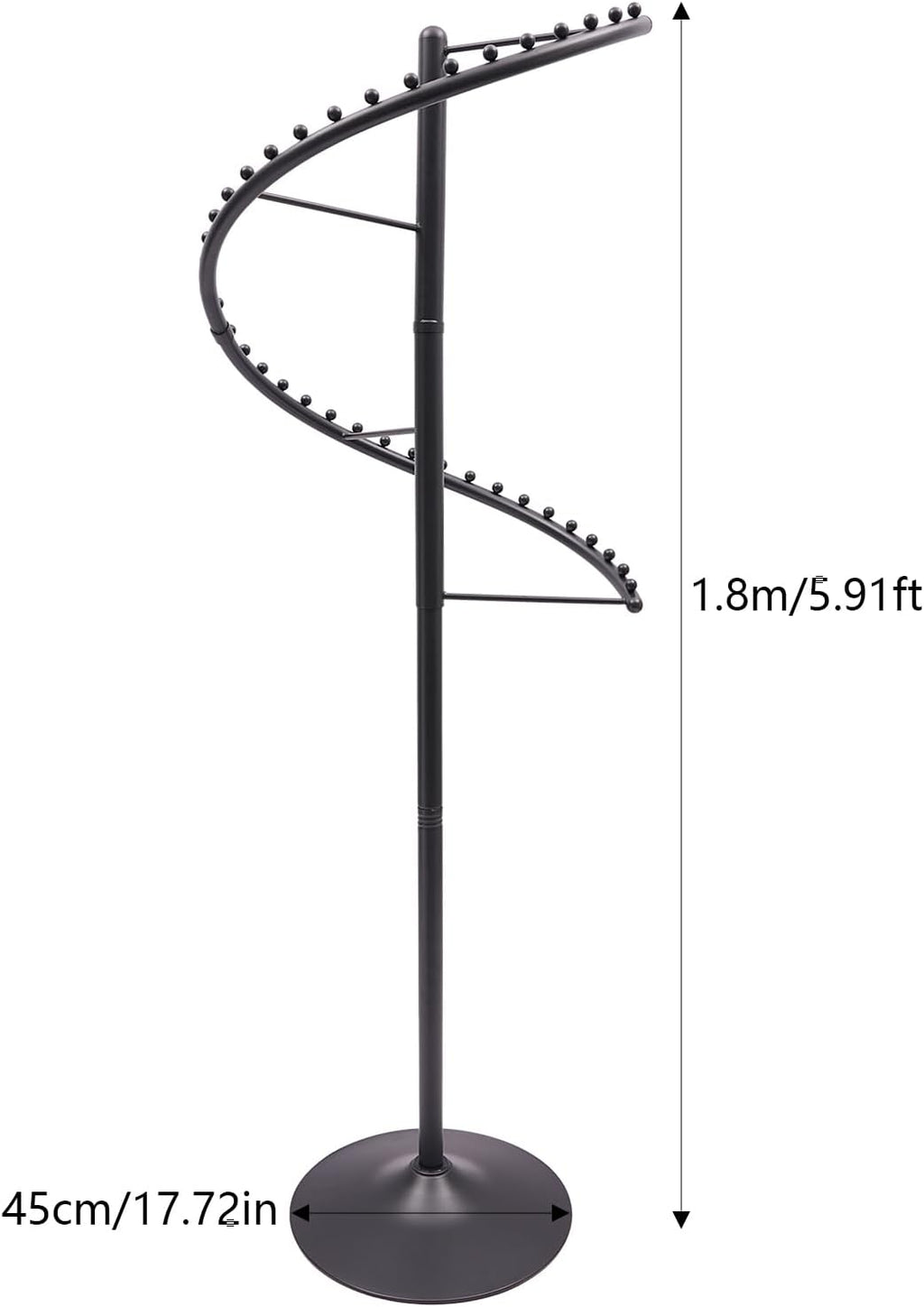 Rotating Clothing Rack 360° Spiral Clothing Rack Floor Standing Spiral Rotating Garment Racks Retail Clothes Display Stand for Bedrooms, Laundry Rooms, Retail Stores (5.91ft, Black)