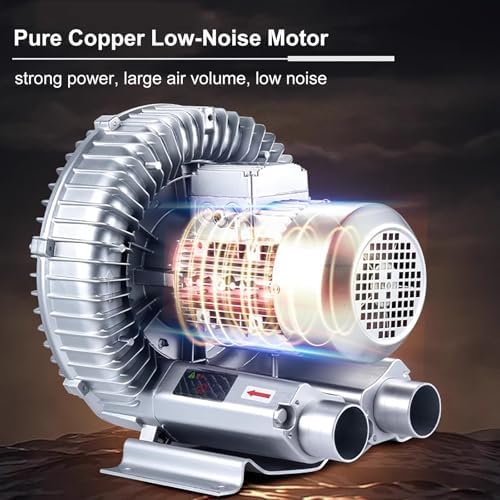 High Pressure Regenerative Blower, Vortex Air Pump Fan for Industrial Use, Dual Purpose Blowing & Inhaling, Ideal for Sewage Aeration & Aquarium Fish Ponds (245x220x250mm)
