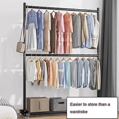 Heavy-Duty Industrial Duct Clothes Rack, Portable Freestanding Double-Pole Wardrobe, Detachable Garment Rack for Hanging Clothes, Commercial Use (Gold, 100x40x180cm)