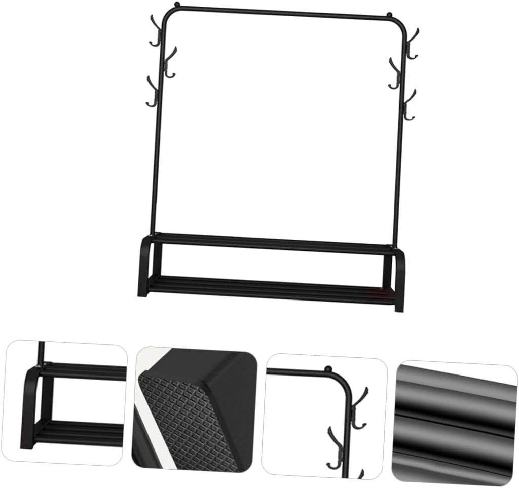 ABOOFAN Freestanding Clothes Rack with Hooks Double Pole Garment Stand for Home Organization Heavy Duty Laundry Hanger and Drying Rack Space Saving Design for Coats